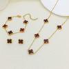 3PCS 13MM Lucky Clover Set Jewelry Bracelet Versatile Fashion Necklace Earrings 3-Piece Set