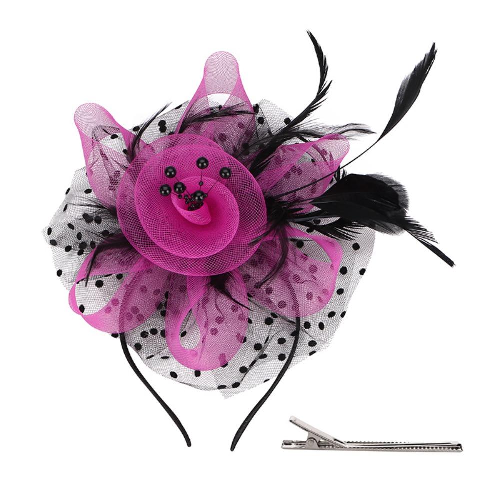 Polka Dot Feathers Fascinator Hat Elegant Bride Headdress Tea Party Mesh Hair Band Dance Show