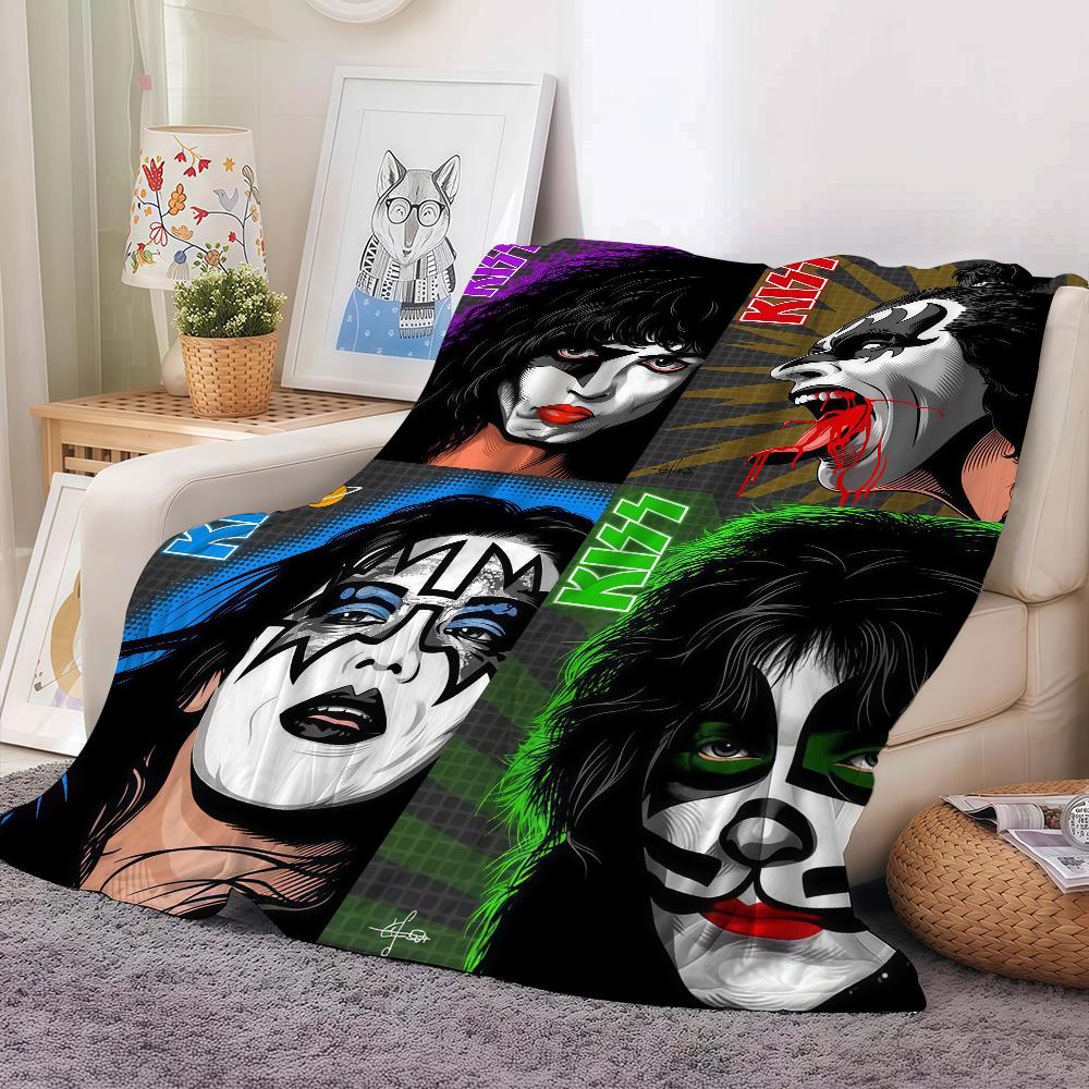 Плед с изображением рок-группы Kiss Для дивана, офиса, кровати, самолета, путешествий, сна, чтения, отдыха, кемпинга. Мягкий и теплый.