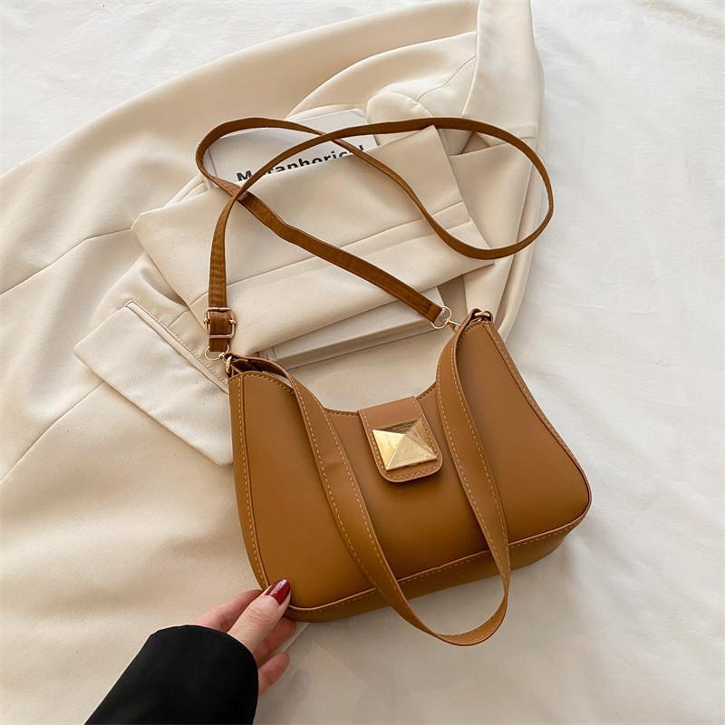 Color Simple Solid Gold Buckle Decoration Women Casual Shoulder Bag Daily For