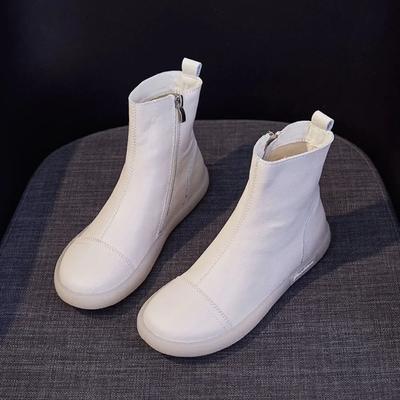 Короткие сапоги женские осенне-зимние новые женские сапоги из коровьей кожи с мягкой подошвой повседневные высокие туфли с боковой молнией ботильоны женские