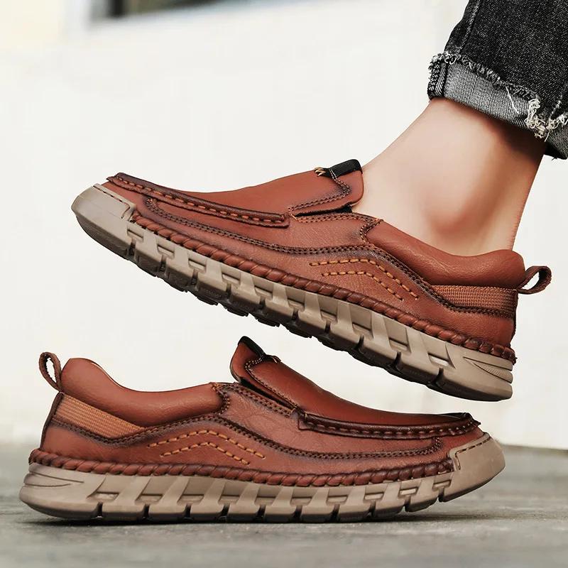 Мужские лоферы ручной работы из натуральной кожи, повседневные, удобные, высокого качества, в стиле ретро, деловые туфли, весенне-осенние, мужские модельные туфли