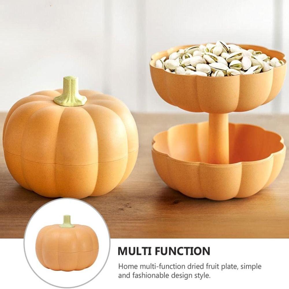 Dustproof Candy Snack Tray Double Layer Divided Serving Tray with Lid Pumpkin Snack Holder Women