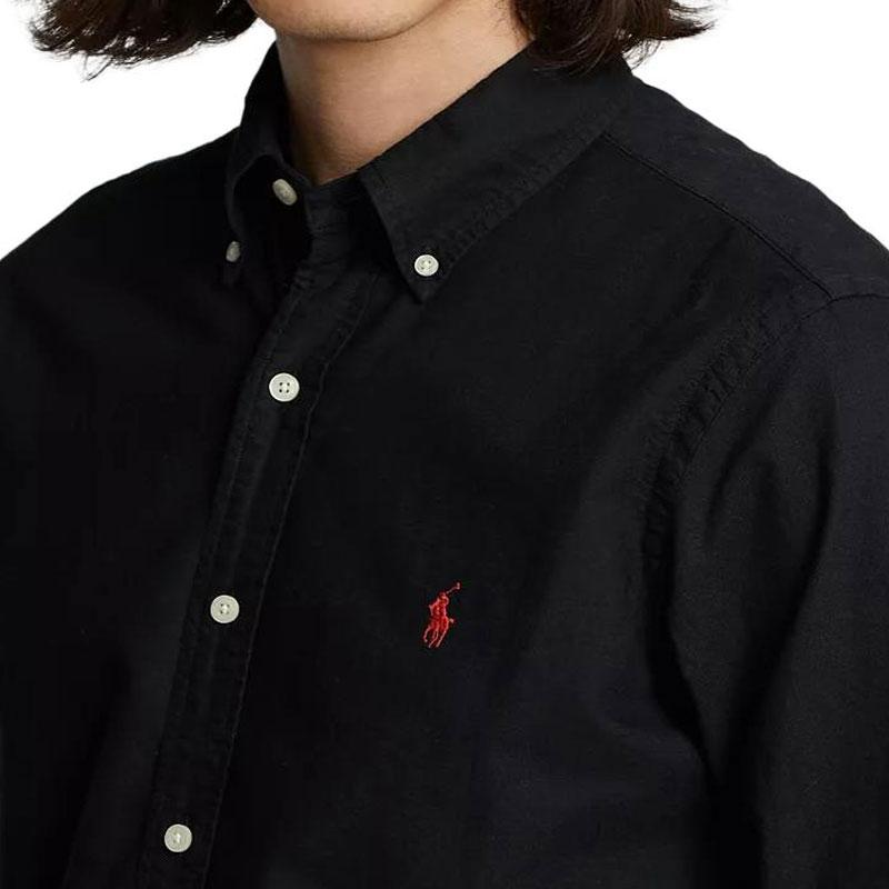 Polo Ralph Lauren Окрашенная Оксфордская Однотонная Рубашка с Длинным Рукавом на Пуговицах Мужские рубашки Черный 198352638061