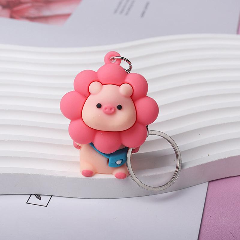 Smiling Face Sunflower Pig Key Chain Couple Car Key Pendant Cartoon Backpack Couple Bag Pendant Car Exquisite Keychain Gift