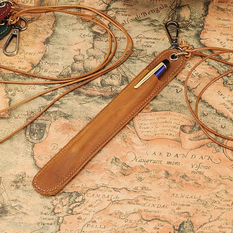 Crazy Horse Leather Pen Case: Genuine Cowhide Stationery Holder for Back-to-School