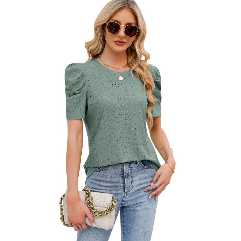 INDFS Женская мода Повседневная Летняя Весна Однотонный Принт Короткие Рукава О-Образным Вырезом Блузки и Рубашки