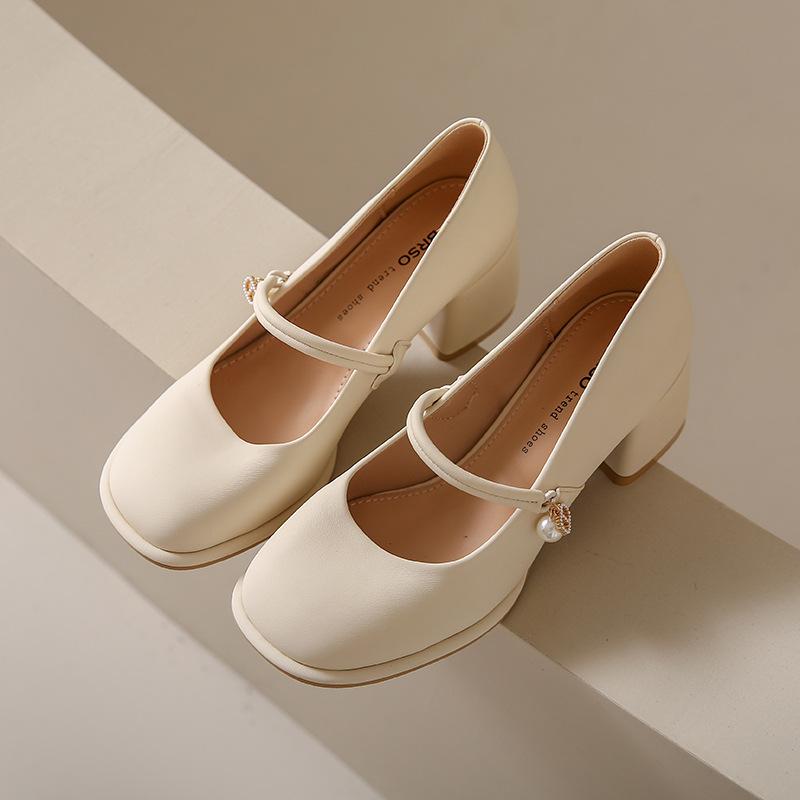 Мэри Джейн 2025 весна и лето новая женская обувь с французскими толстыми каблуками туфли-лодочки нежный ветер юбка туфли-лодочки