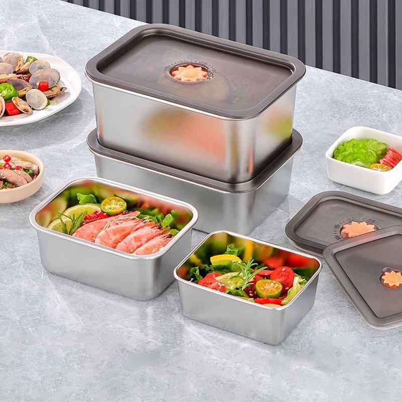 Stainless Steel Food Crisper Sealed Leak-Proof Box Refrigerator Freezer Storage Box Bento Organize Box