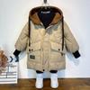 Fashion Boy Down Jacket Medium Large Children's Thickened Cotton Padded Clothes Baby Mid Length Jacket Black