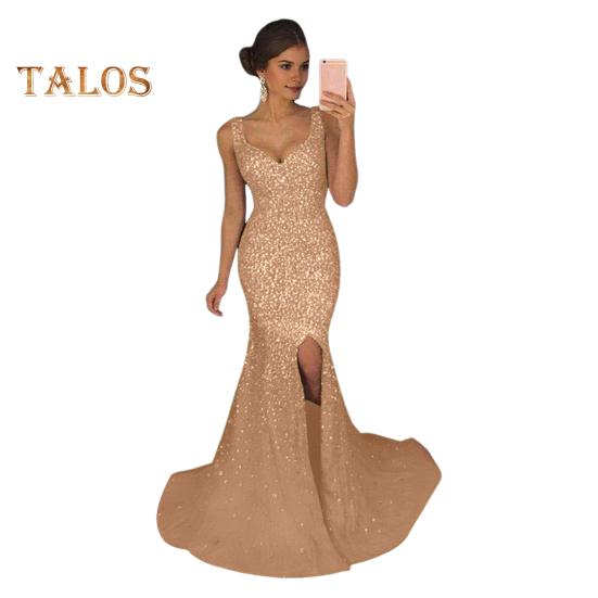 Женское вечернее платье с глубоким V-образным вырезом, разрезом по низу, блестками, узким подолом, застежкой-молнией сзади, без рукавов, выпускное коктейльное платье длиной до пола, бальное платье