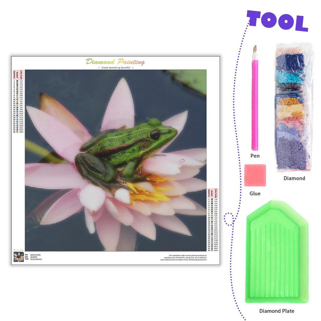 DIY алмазная живопись, вышивка, лягушка, набор горный хрусталь, лотос, полный круглый алмаз, животное, украшение для дома 40x40 см/16x16 дюймов