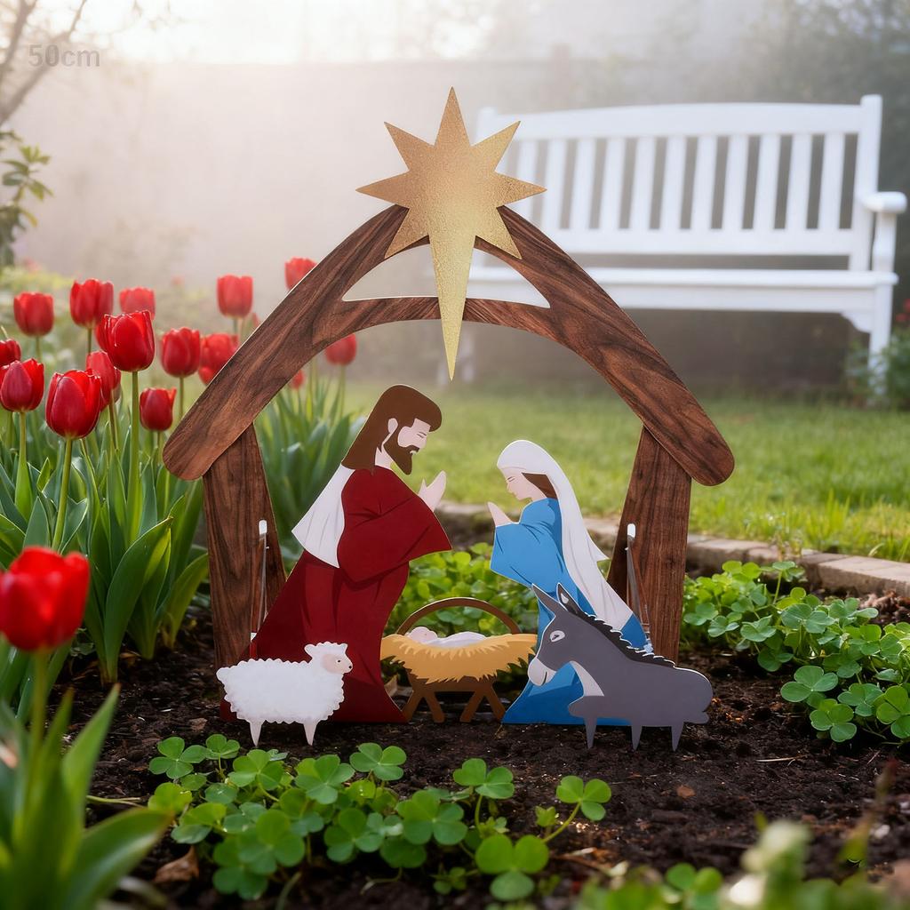 Большая уличная рождественская сцена - Рождественская сцена, Рождественский вертеп, Декор двора Святого семейства, Рождественская сцена для переднего двора, Церкви