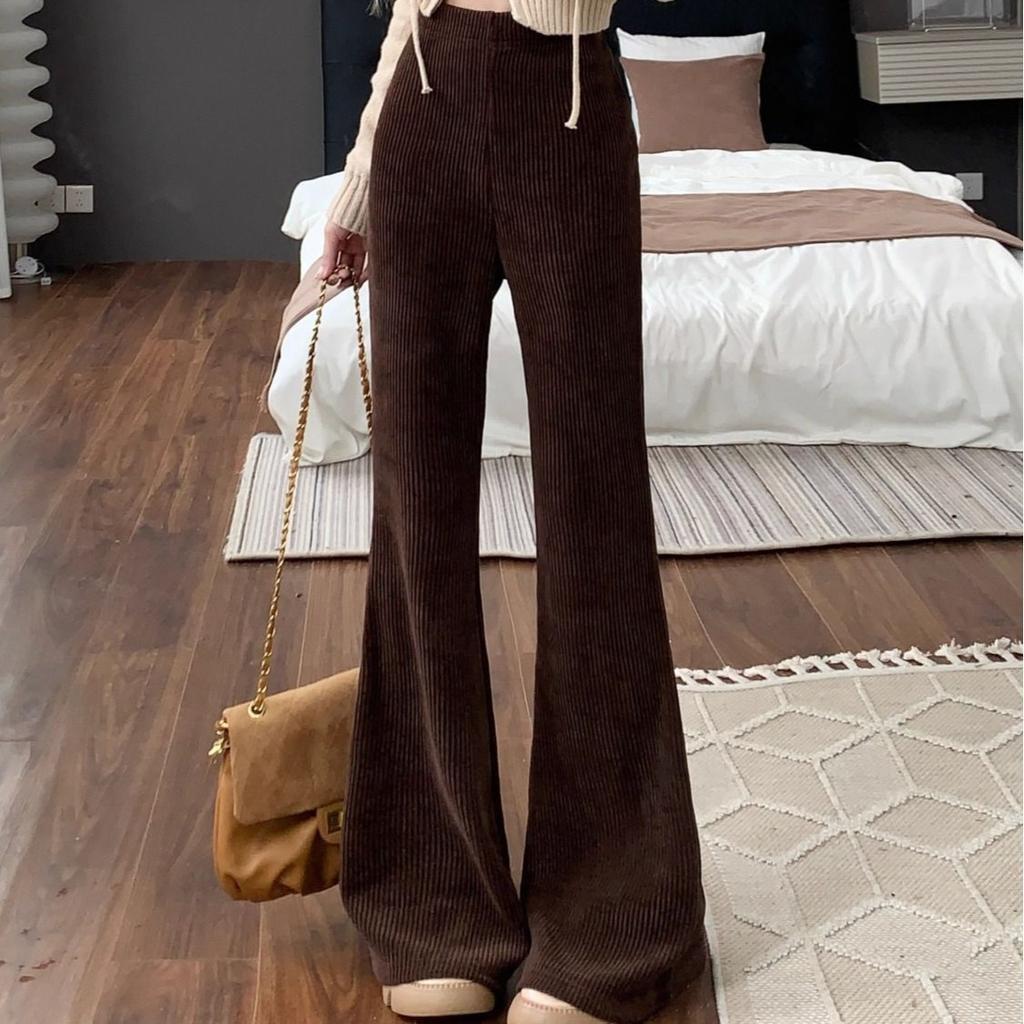 Corduroy Draped Bell-bottom Pants for Women In Autumn, Winter, Early Spring, New Retro High-waist Slim Casual Trousers