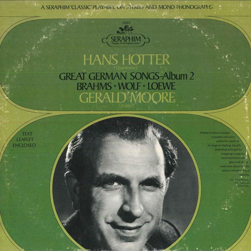 LP Record HANS HOTTER, GERALD MOORE - Great German Songs-album 2 Brahms ? 60065 SERAPHIM US Classical Used
