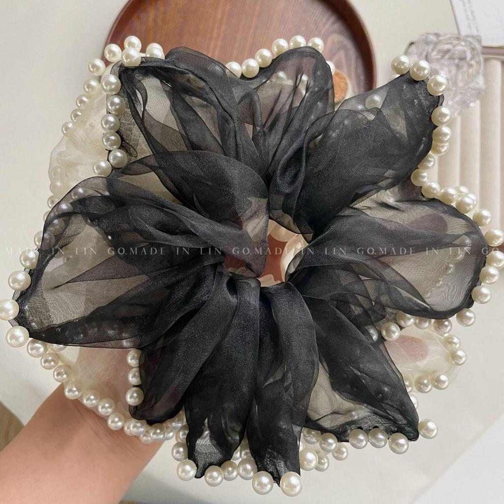 Pearl Mesh Hair Ring & Headband Set for Women - 2024 Trendy High Ponytail Accessories