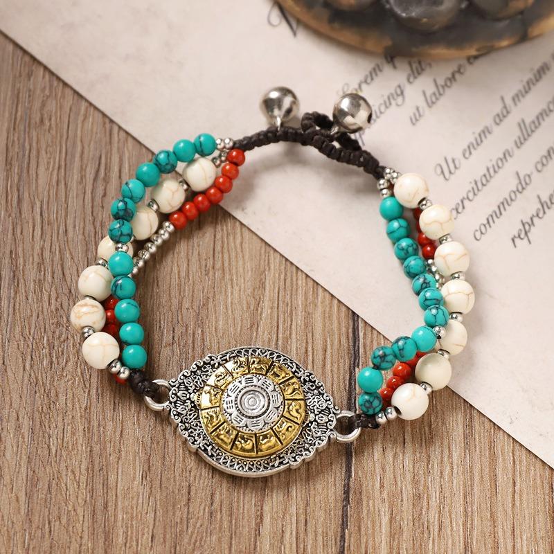 Винтажный плетеный браслет с тибетской бусиной дзи, нишевый дизайн, мужской и женский шнурок для руки, аксессуары