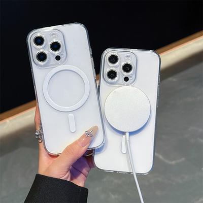 Роскошный магнитный беспроводной зарядный чехол Magsafe для iPhone 16 15 14 13 12 11 Pro XR XS Max 7 8 Plus 13 mini задняя крышка прозрачный чехол
