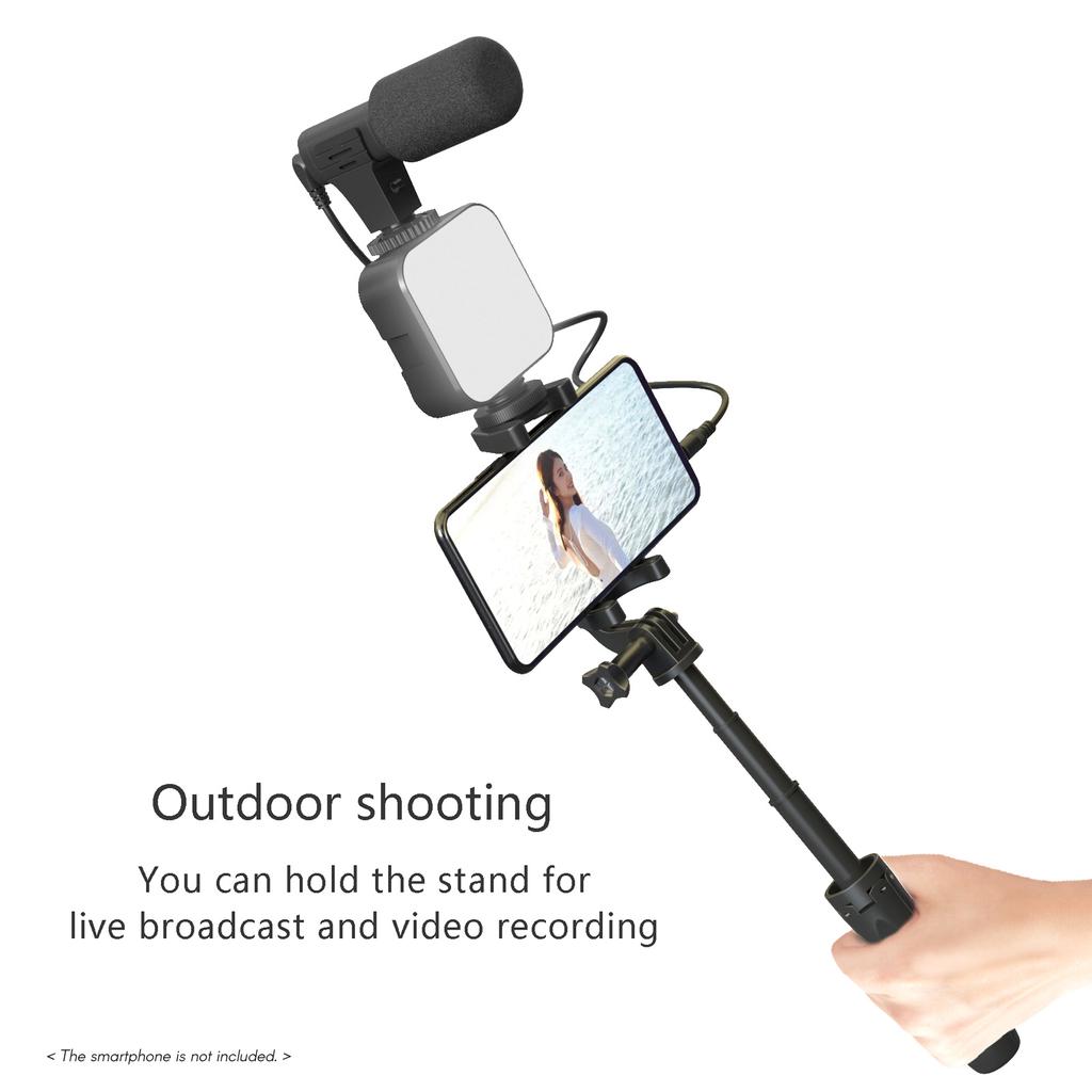 Smartphone Vlogging Kit Tripod Phone Holder + Microphone + Video Light + Clip + 3.5mm TRS to TRRS Audio Cable for Live