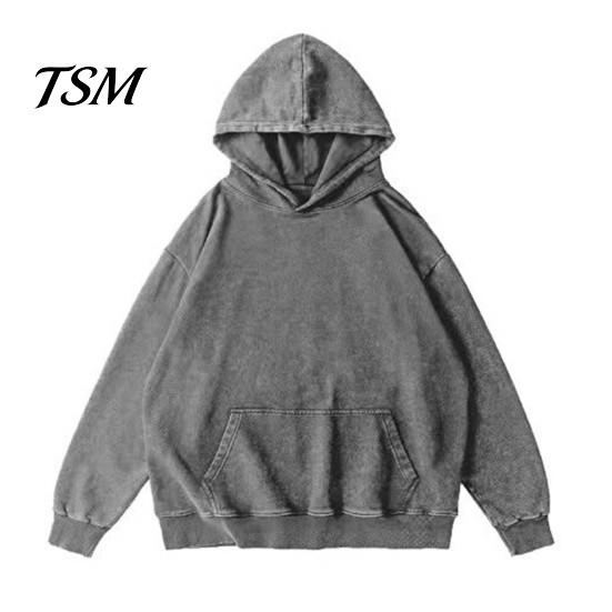 Cozy Autumn Top Fall Spring Unisex Hoodie Big Pocket Hooded Loose Distressed Washed Elastic Pullover Cuffs And Hem Sloping Shoulder Pure Color