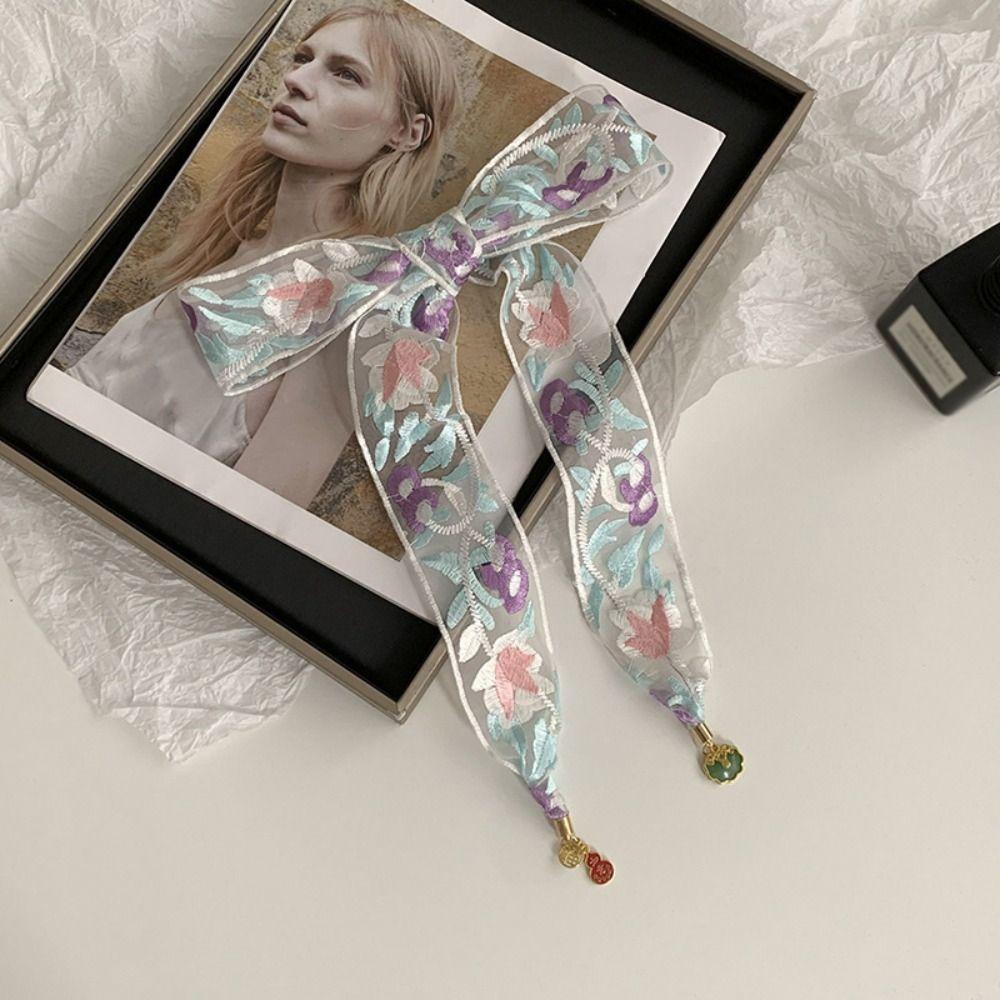 Sweet Embroidered Lace Scarf Printed Narrow Long Scarves Retro Floral Scarf  Wedding