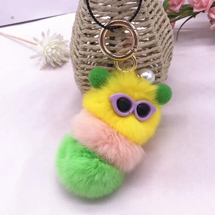 Кролик Рекс красочная гусеница плюшевая сумка кулон брелок креативный милый женский норковый ювелирный подарок