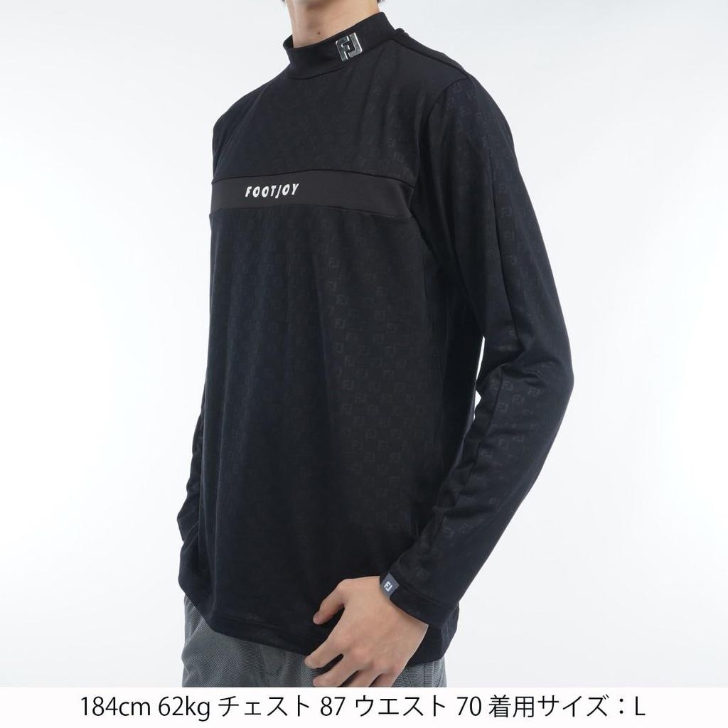 Golf Brushed FJ Embossed Print Long Sleeve Mock Neck Shirt Black [Footjoy] Men's