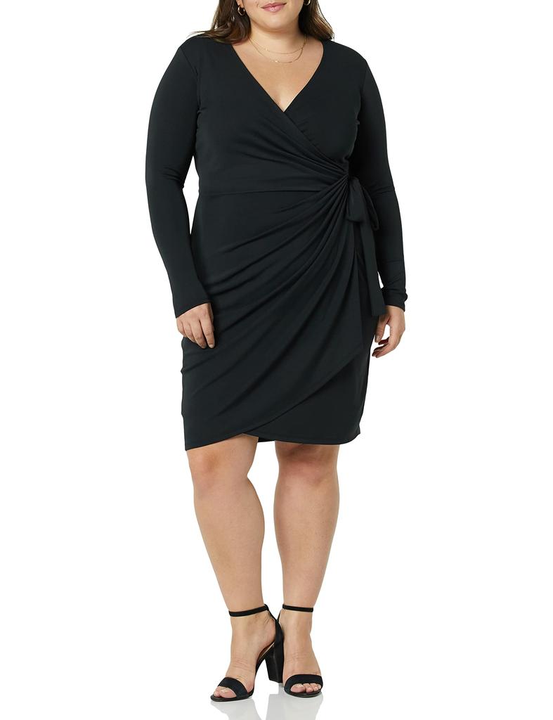 Amazon Essentials Classic Fit Long Sleeve Wrap Size M Women's Dress, Black,
