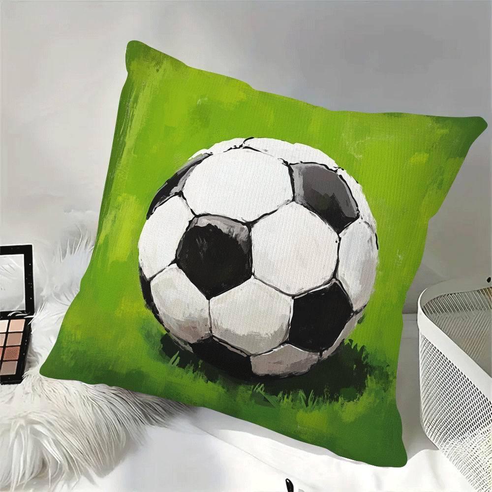 Football Print Pillowcase 2D Soft Black White Green Zipper Home Decor
