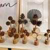 Forest Pinecone Table Decor Wabi Sabi Style Three Head Round Handmade DIY Ornament for Home Office Desktop Atmosphere