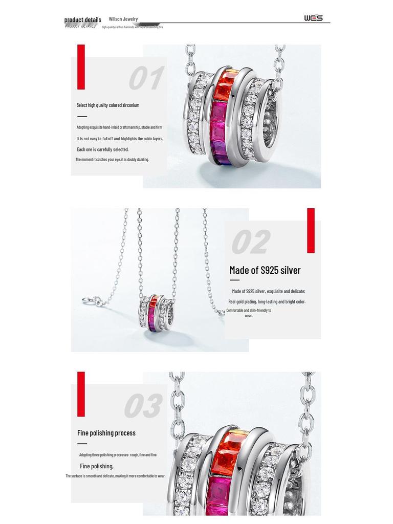 Rainbow Zircon Necklace - Women's S925 Silver Colored Gem Clavicle Chain European & American Fashion