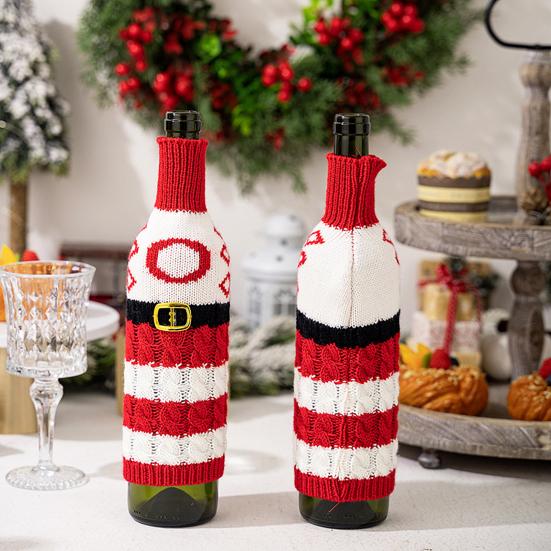 Рождественский чехол для бутылки вина, многоразовый вязаный чехол с буквами, праздничный декор стола