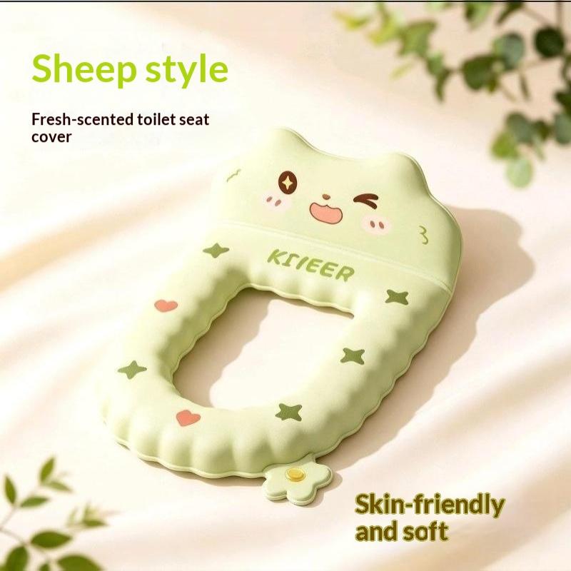 Cartoon EVA Warm Toilet Seat Cover Soft Washable Toilet Mat with Backrest Built-in Aromatherapy Pod for Family Bathroom Use