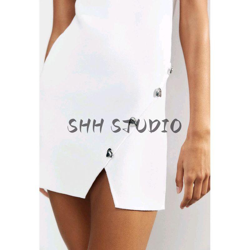 Spring and Summer Women's Clothing French Asymmetrical Design Knitting Sleeveless Round Neck Minimalist Short Dress 9598074