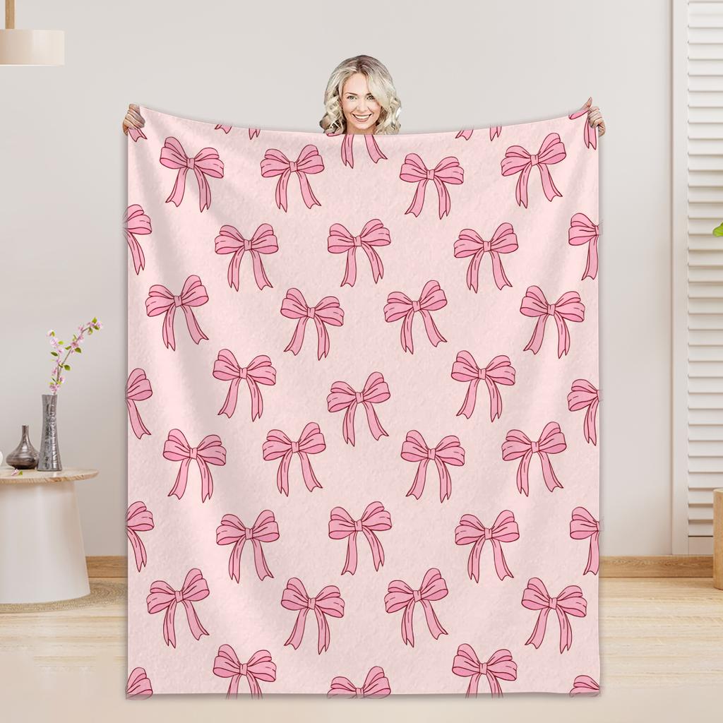 Pink Bow Blanket Flannel Blankets Anniversary Mom's Birthday Gift Throw Blanket Gifts For Mom