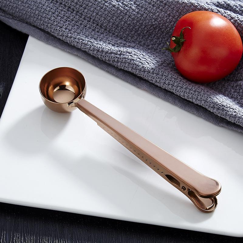 Два в одном из нержавеющей стали Кофейная ложка с зажимом для кухни Мерные ложки для чая Молоко Сухое Кофейные зерна Ложки