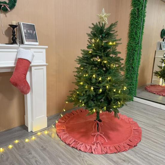 Yousheng Velvet Christmas Tree Skirt 48 Inch Ruffled Holiday Tree Skirt Rustic Xmas Tree Decoration Soft Festive Tree Apron for Cozy Celebrations