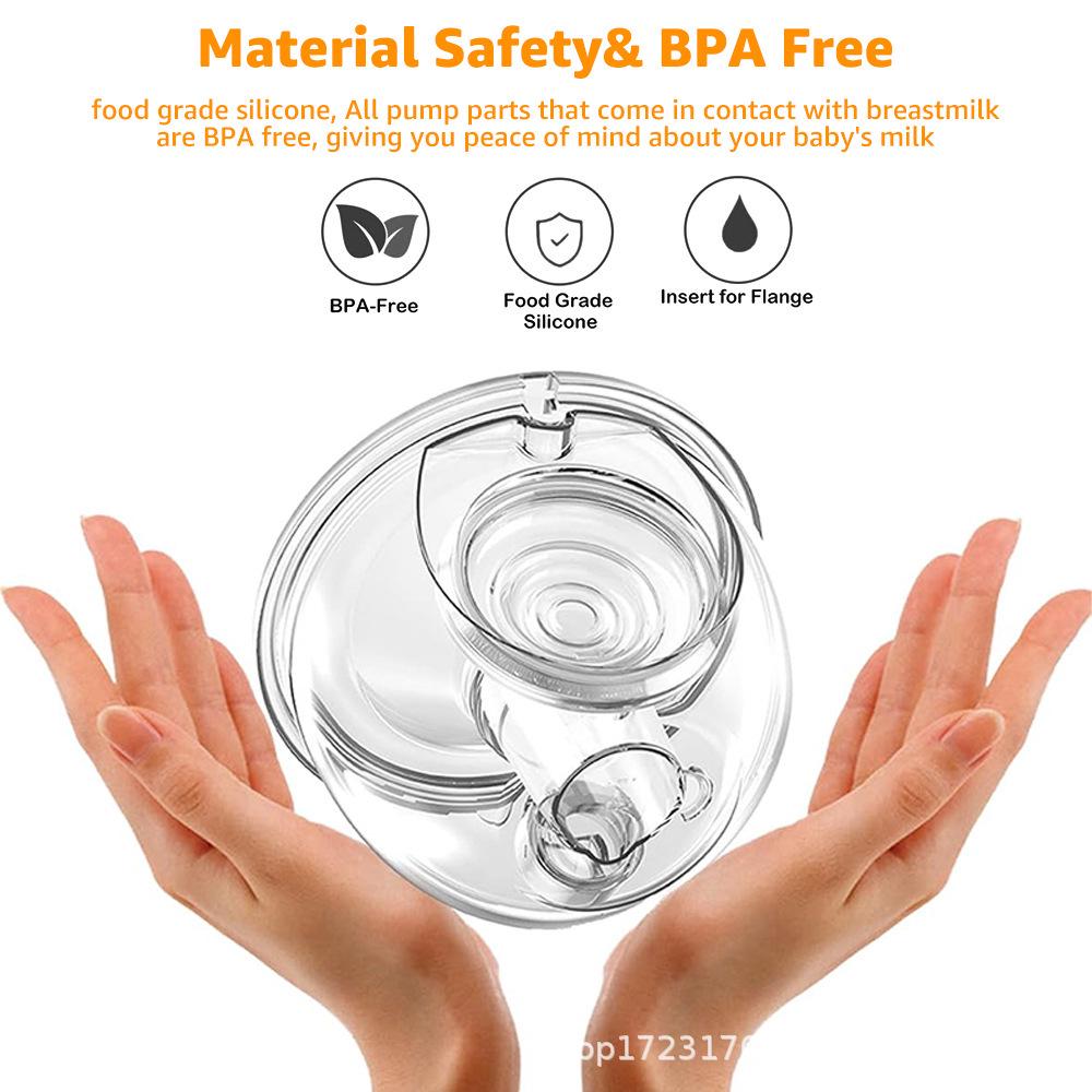 Силиконовый набор аксессуаров для молокоотсоса: Фланец, Диафрагма, Клапан-уточка, Т-образный коннектор, Пылезащитный колпачок, Бутылочка для молока.