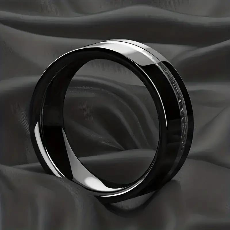 Модное 8-мм черное кольцо из нержавеющей стали для мужчин, винтажное медное кольцо-обещание с инкрустацией метеоритами, мужское обручальное кольцо, ювелирный подарок