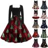 Женские повседневные модные платья с длинными рукавами и рождественским принтом с квадратным вырезом в винтажном стиле