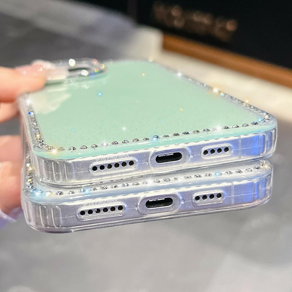 For iPhone 15 Pro Max Case Rhinestone Edge Glitter Back TPU+PC IMD Phone Cover