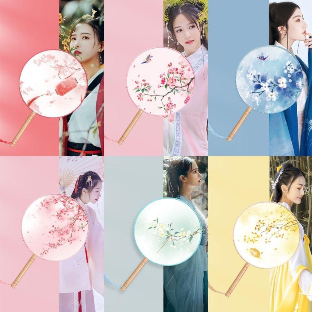 Chinese Style Dance Silk Fan Ink Painting Embroidery Fan Round Hand Fan for Wedding