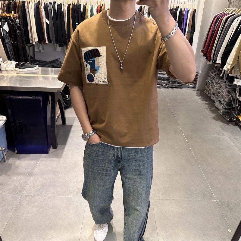 Новая футболка с коротким рукавом и круглым вырезом, контрастного цвета, внахлест, мужская, красивая, с принтом, парная