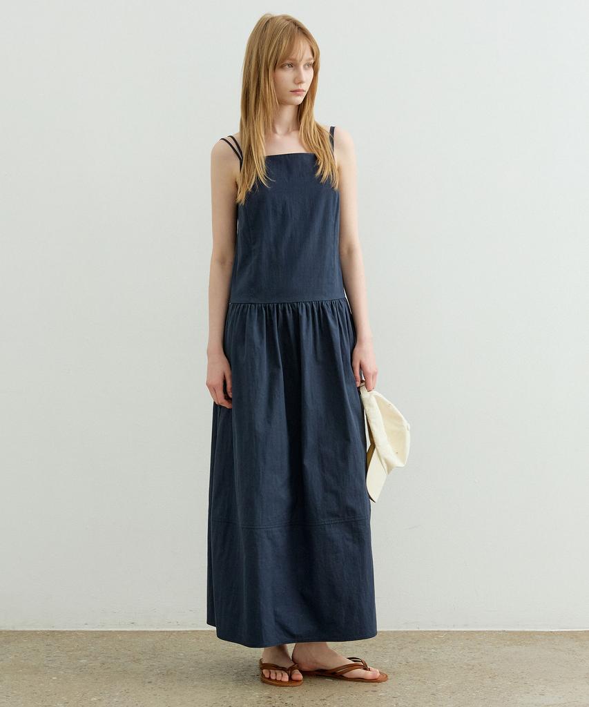 Artid Minimal Shirred Sleeveless Dress_Navy