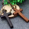 Metal Tags Wood Cross Necklace Religious Crucifix Pendant Chain Handmade Cross Necklace  Women