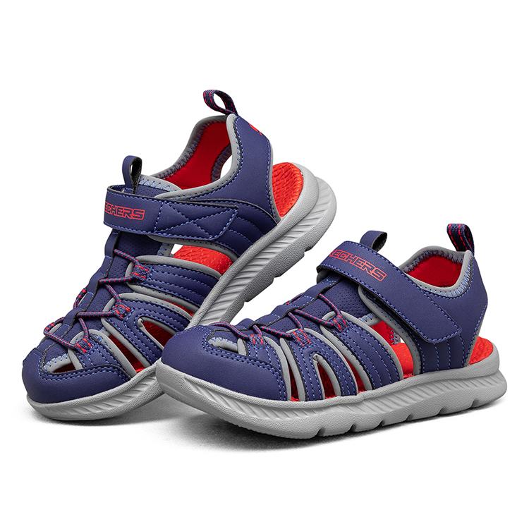 Skechers Летние Универсальные Прохладные Модные Удобные Для Улицы Спорта Повседневные Легко Надевать/Снимать Липучка Водные Сандалии Низкие Детские Сандалии Синий Красный 400041L-NVRD