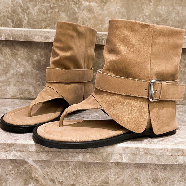 2025 новые супер огонь сандалии-елочка с открытым носком римские сандалии Spice Girl нишевые ботинки Мартин локомотивные крутые ботинки на плоской подошве женская обувь