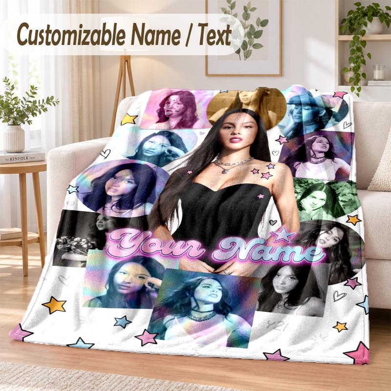 Olivia Rodrigo Custom Name Flannel Throw Blanket Soft Warm for Sofa Bed Indoor Home Use