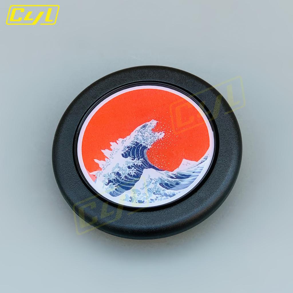 JDM Car Styling Steering Wheel Horn Button Sea Wave Red Sun Japanese Style Horn Switch Cover Cap