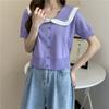 Color Blocking Doll Collar Knitted Cardigan for Women's Spring and Summer Korean Fashion Versatile Short Jacket Short Sleeved Top